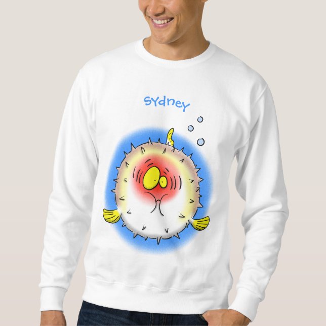 Funny Puffer Fish porcupfish Cartoon Sweatshirt (Vorderseite)