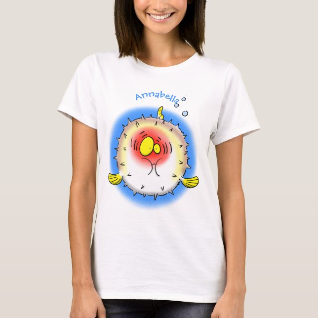 Funny Puffer Fish porcupfish Cartoon T-Shirt (Vorderseite)