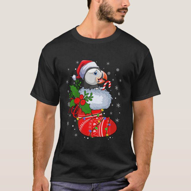 Funny Puffin Bird in Weihnachten Socken Weihnachte T-Shirt (Vorderseite)