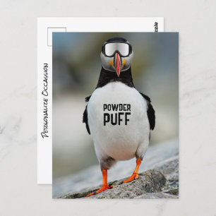 Funny Puffin Downhill Ski Powder Puff Ski Trip Postkarte