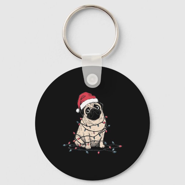 Funny Pug Christmas Graphics Dog Lights Lover Owne Schlüsselanhänger (Vorderseite)