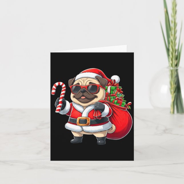 Funny Pug Christmas Santa Outfit Xmas Mom Dad Kids Karte (Vorderseite)