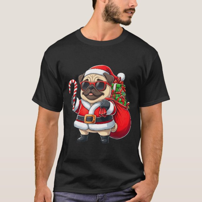 Funny Pug Christmas Santa Outfit Xmas Mom Dad Kids T-Shirt (Vorderseite)