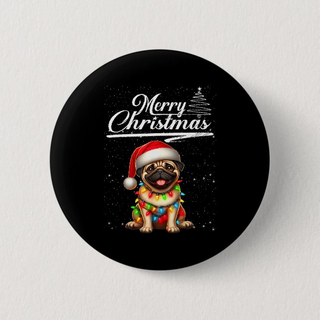 Funny Pug Dog Christmas Lights Santa Hat Candy Can Button (Vorderseite)