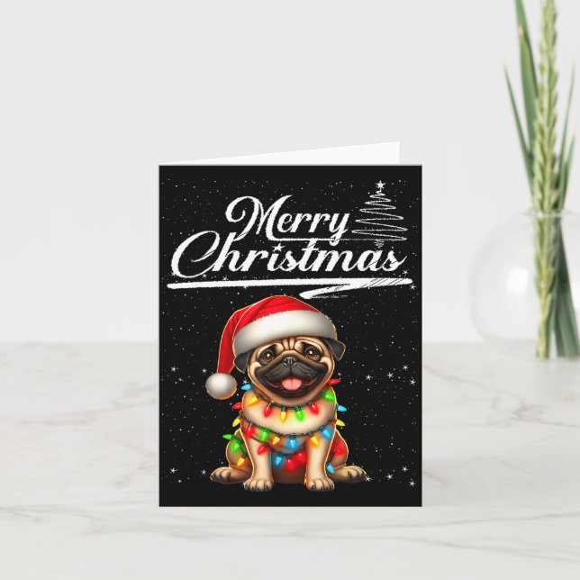 Funny Pug Dog Christmas Lights Santa Hat Candy Can Karte (Vorderseite)