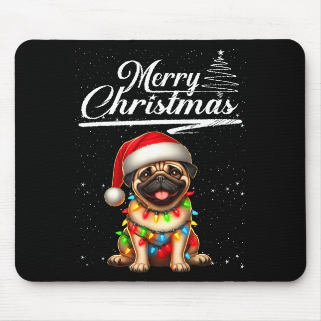 Funny Pug Dog Christmas Lights Santa Hat Candy Can Mousepad (Vorne)