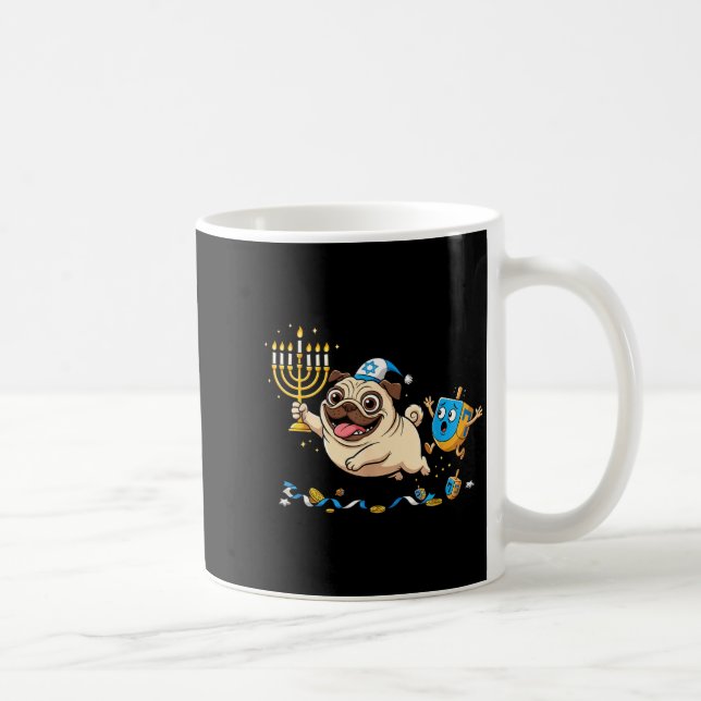 Funny Pug Dreidel Menorah Hanukkah Kids Womens Men Kaffeetasse (Rechts)