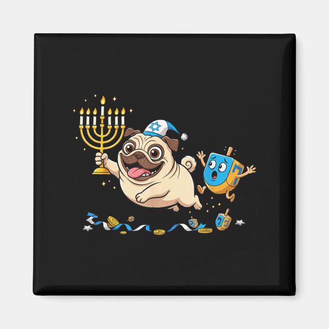 Funny Pug Dreidel Menorah Hanukkah Kids Womens Men Magnet (Vorne)