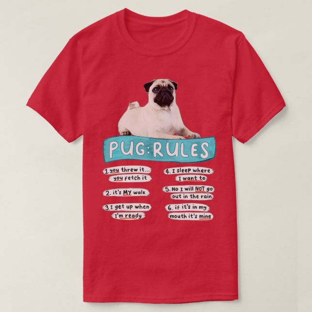 Funny Pug , Pug Rules , Pug Lover , Pug Owner  T-Shirt (Design vorne)