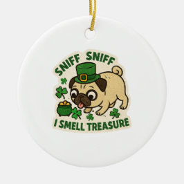 Funny Pug Treasure Hunting St. Patrick’s Day Keramik Ornament