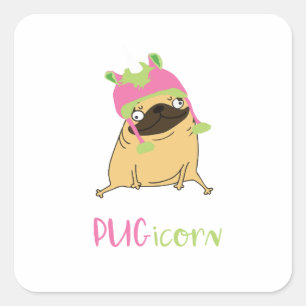 Funny Pugicorn Unicorn Mops Quadratischer Aufkleber