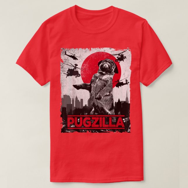 Funny Pugzilla Mops Dog T-Shirt (Design vorne)