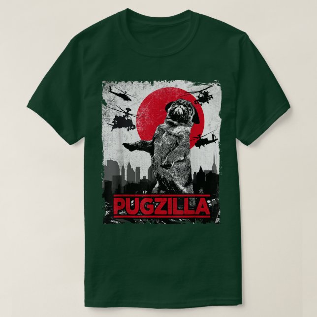 Funny Pugzilla Mops Dog T-Shirt (Design vorne)