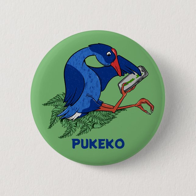Funny Pukeko mit Mobiltelefon Button (Vorderseite)