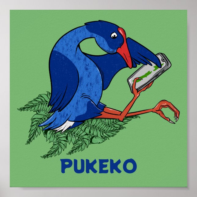 Funny Pukeko mit Mobiltelefon Poster (Vorne)