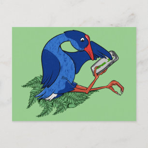 Funny Pukeko mit Mobiltelefon Postkarte