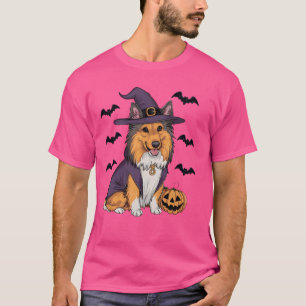 Funny Pumpkin Bat Hexenkostüm Sheltie Dog Hallow T-Shirt