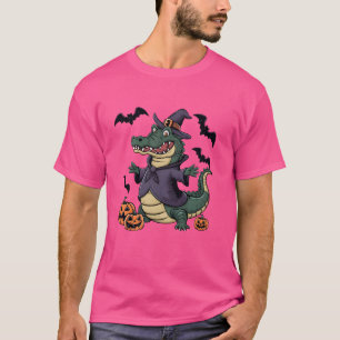 Funny Pumpkin Bat Witch Costume Alligator Hallowee T-Shirt