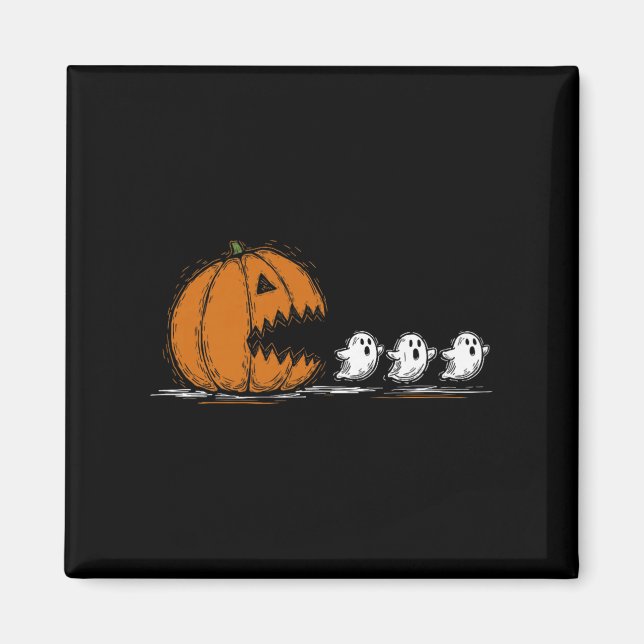 Funny Pumpkin Chasing Ghost Vintag Halloween Soky Magnet (Vorne)