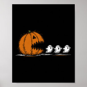 Funny Pumpkin Chasing Ghost Vintag Halloween Soky Poster