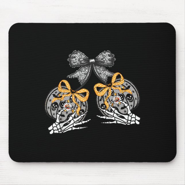 Funny Pumpkin Cherries Skeleton Lace Coquette Bow Mousepad (Vorne)