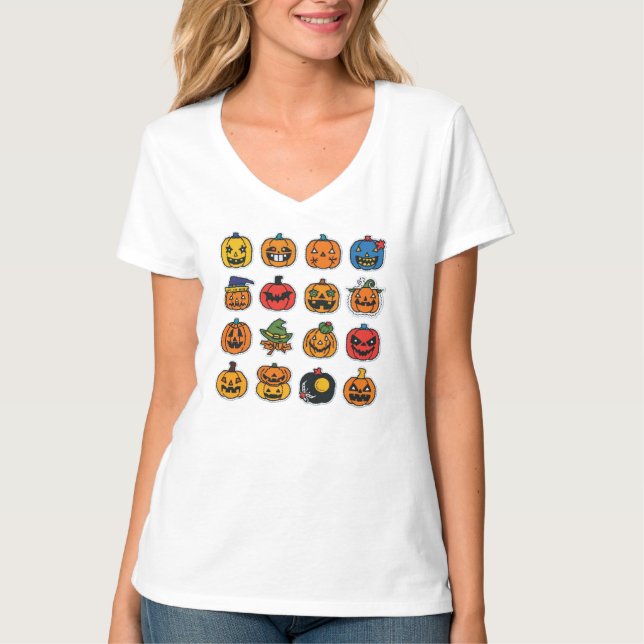 Funny Pumpkin Faces Halloween T - Shirt (Vorderseite)