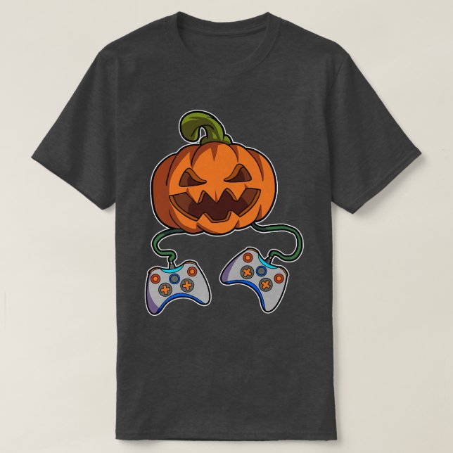 Funny Pumpkin Gamer Controllers Video Game Hallowe T-Shirt (Design vorne)