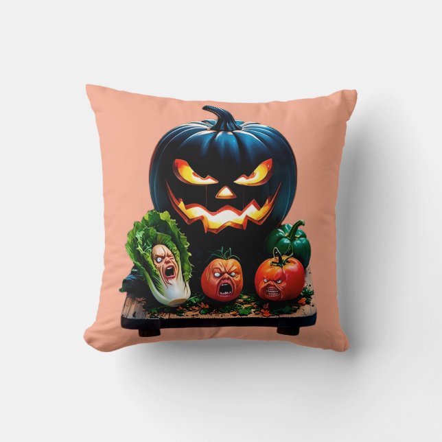 Funny Pumpkin Halloween Throw Kissen (Vorderseite)