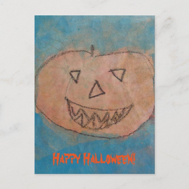 Funny Pumpkin Happy Halloween Kinder Kunst Wasserf Postkarte (Vorderseite)