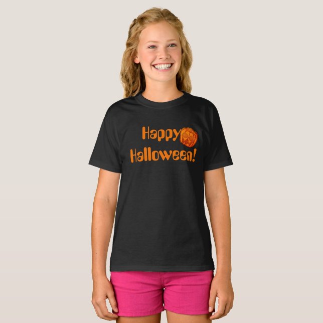 Funny Pumpkin Happy Halloween T-Shirt (Vorne ganz)