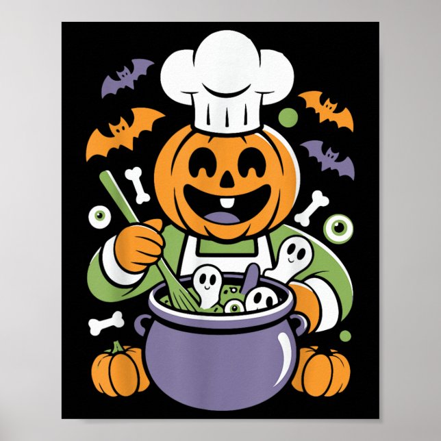 Funny Pumpkin Koch Cooking Halloween Cauldron Desi Poster (Vorne)