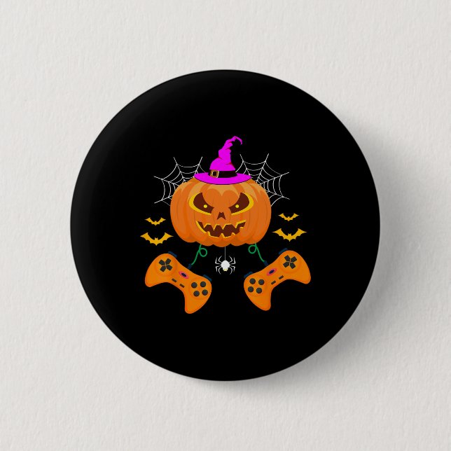 Funny Pumpkin Kürbislaterne Video Gamer Button (Vorderseite)