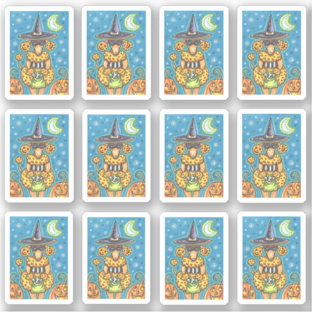 FUNNY PUMPKIN POODLE IN HALLOWEEN WITCH COSTUME AUFKLEBER (Vorderseite)