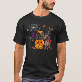 Funny Pumpkin Witch Dachshund Matching Dog Hallowe T-Shirt