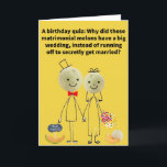 Funny Pun Cantaloupe Happy Birthday Karte<br><div class="desc">Wenn Sie also ein junges Melonenpaar in der Liebe sind, können Sie jede Art von Hochzeit haben, die Sie gewollt haben, wenn Sie Wassermelonen sind, aber Sie haben Einschränkungen, wenn Sie aufgrund Ihrer Genetik nicht elloopieren können. Keine Las Vegas Wochenende Quickie Zeremonie für dieses Paar, aber vielleicht eine zukünftige europäische...</div>