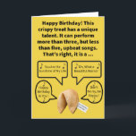 Funny Pun Four Tune Cookie Happy Birthday Karte<br><div class="desc">Als meine drei Kinder zu jung waren, um zu lesen, öffnete ich immer einen Glückskeks und sagte ihnen: "Dein Vater ist ein großartiger Typ!" Ich bin nicht lange damit durchgekommen, aber es hat Spaß gemacht, während es gedauert hat. Wäre es nicht klug, wenn Ihr Dessertkeks genau vier Lieder für Ihre...</div>