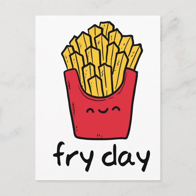 Funny pun Freitag Happy Pommes frites Cartoon Postkarte (Vorderseite)