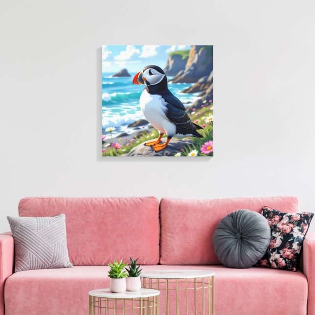Funny Pun | Happy Birthday Puffin Leinwanddruck (Insitu (Wohnzimmer))