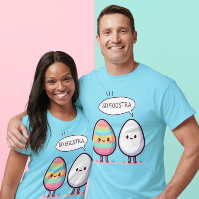 Funny Pun Niedliches Comic Pastel Ostereier So Egg T-Shirt (Funny Pun Cute Comic Pastel Easter Eggs So Eggstra T-Shirt.)