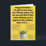 Funny Pun Truculent Succulent Happy Birthday Karte<br><div class="desc">Ich weiß, dass Kakteen stachelig sind, aber ich hätte nie gedacht, dass sie das Ergebnis einer schlechten Einstellung sein könnten. Werden Sukkulente diesen Namen erhalten, weil sie so viel Wasser sind zum Kotzen haben, wie eine Anpassung an trockene Klimaverhältnisse? Ich mag diese wachsartigen kleinen Pflanze, weil sie einen einzigartigen Weg...</div>