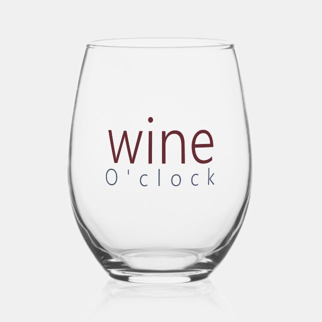 Funny Pun Wine O'clock Typografie Weinglas Ohne Stiel (Vorderseite)