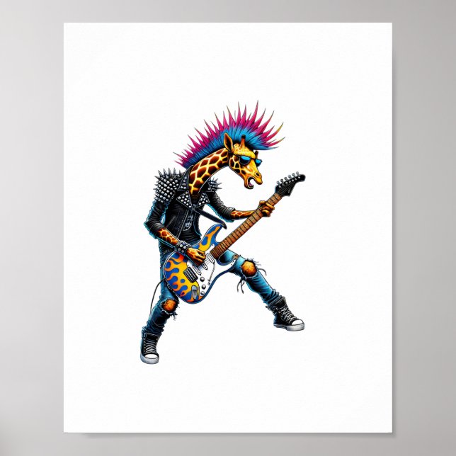 Funny Punk Giraffe, Rock'n Roll Goth Giraffe, Guit Poster (Vorne)