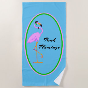 Funny Punk Pink Flamingo auf Aquamarin Strandtuch