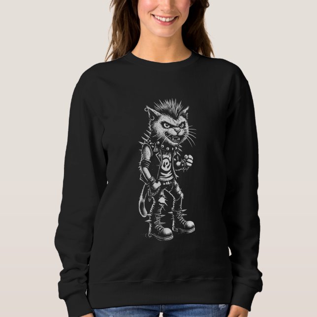 Funny Punk Rock Cat Rock und Roll Cat Sweatshirt (Vorderseite)