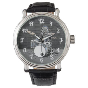 Funny Punk Rock Drummer Bear Playing Drums Rocker Armbanduhr