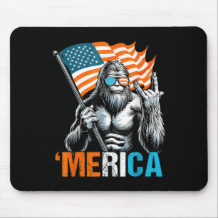 Funny Punk Rock Sasquatch Bigfoot Us Flag Merica 4 Mousepad