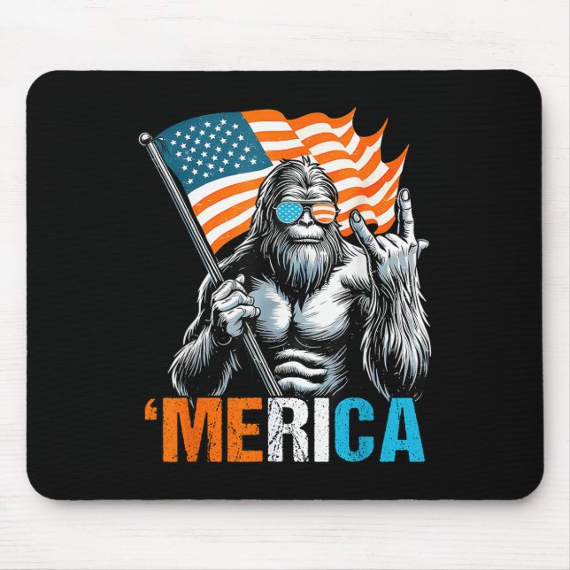Funny Punk Rock Sasquatch Bigfoot Us Flag Merica 4 Mousepad (Vorne)