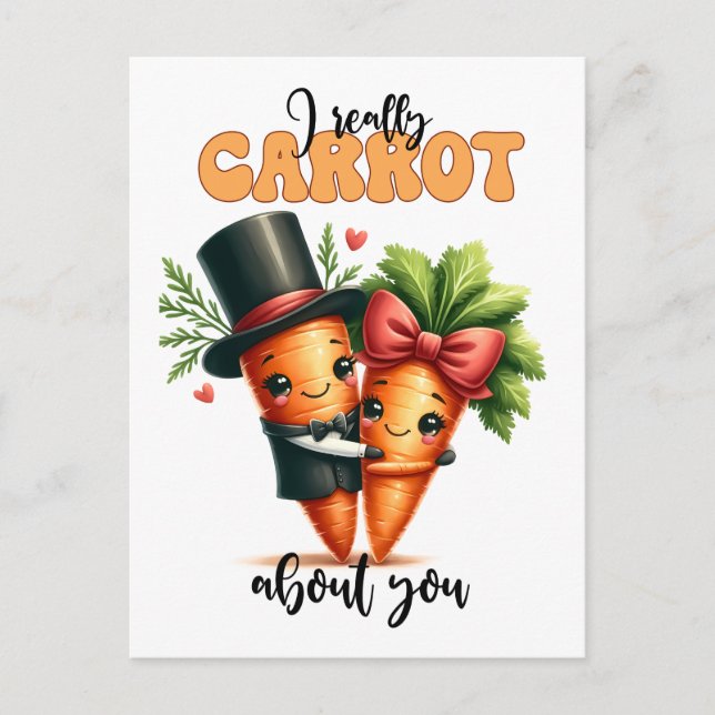 Funny Punny Valentine Carrot Couple Postkarte (Vorderseite)