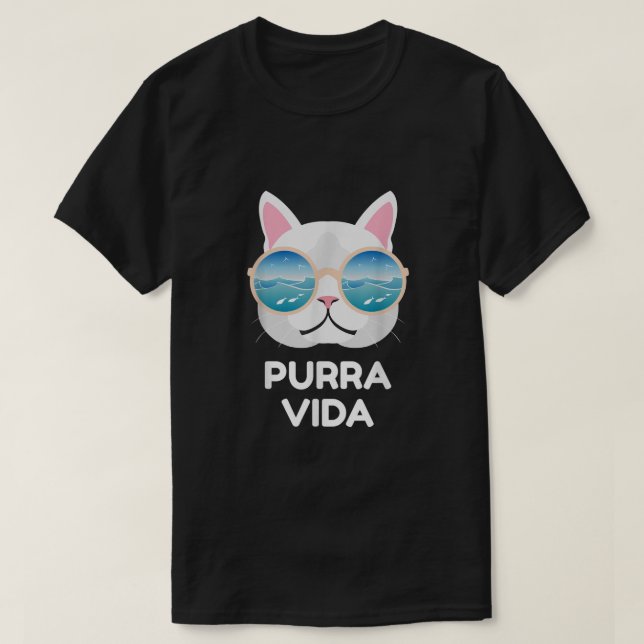 Funny Pura Vida Katze Costa Rica Surfwellen T-Shirt (Design vorne)
