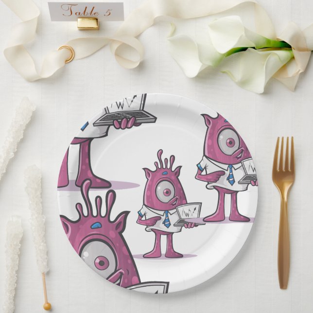 Funny Purple Accountant Monsters Paper Plate Pappteller (Hochzeit)